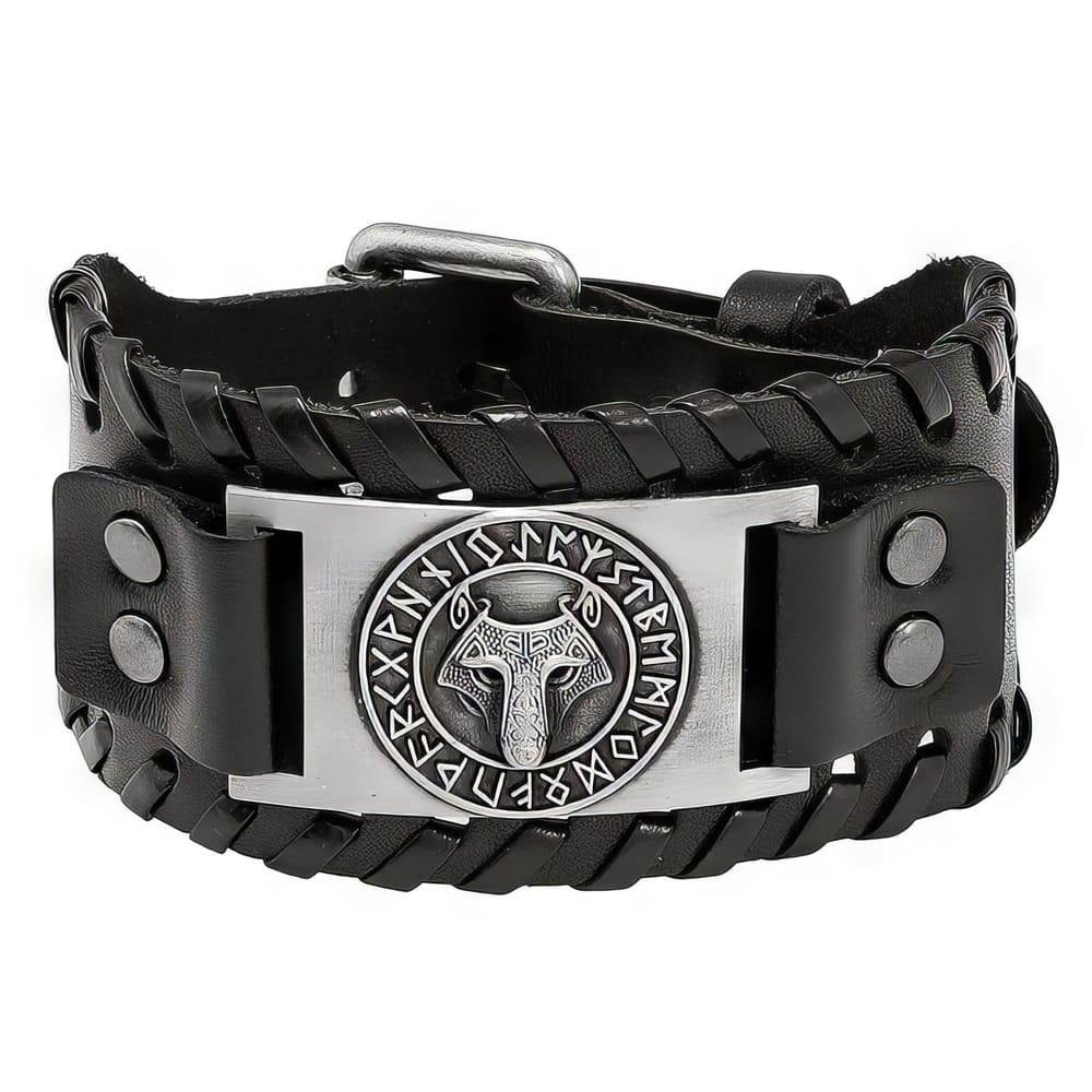 Bracelet Viking Cuir Tête de Fenrir