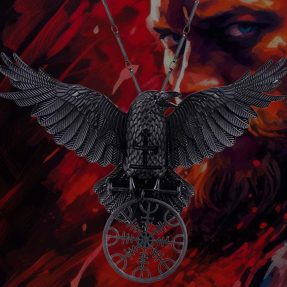 Collier Corbeau Noir & Aegishjalmur - Femme Gothique