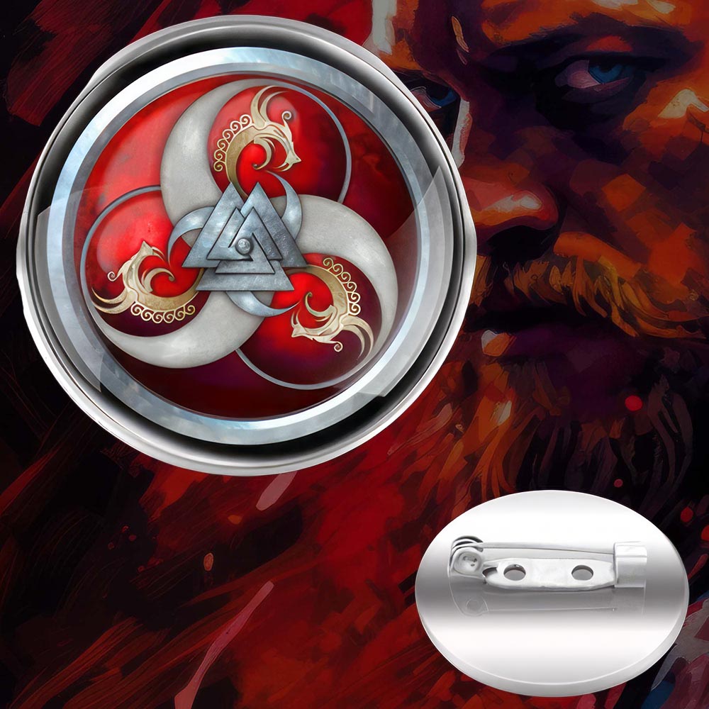 Broche Viking Triple Corne d'Odin et Valknut