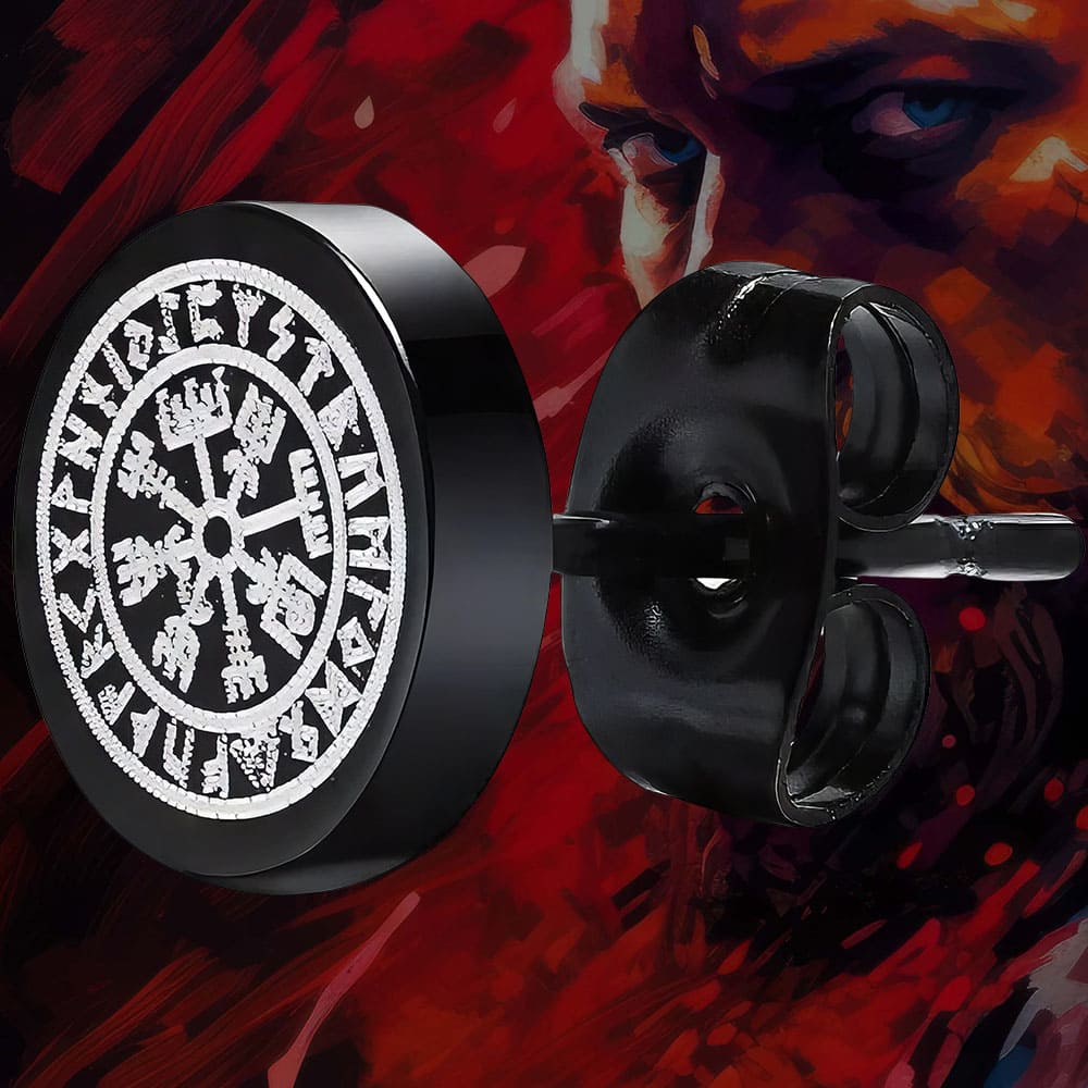 Petite Boucle d'Oreille Viking Noire et Blanche