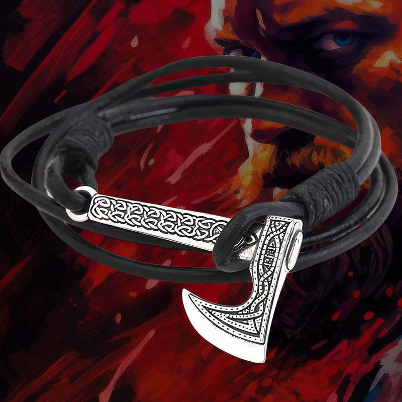 Bracelet Homme - Hache Viking [Cuir]