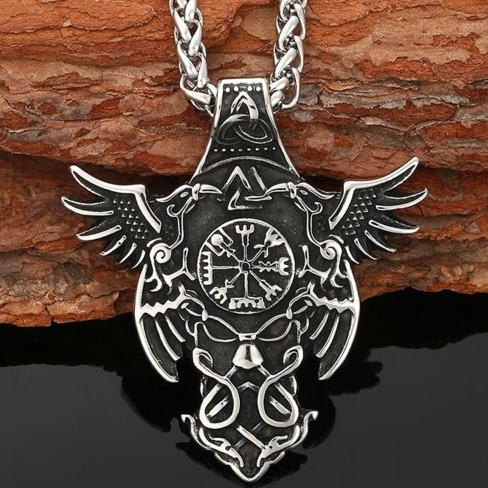 Collier Vegvisir et Corbeaux Scandinaves