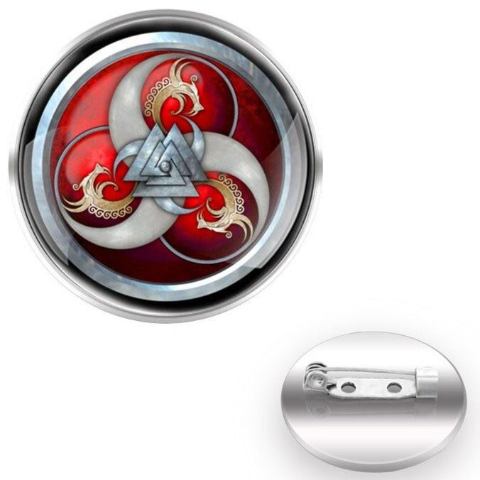 Broche Viking Triple Corne d'Odin et Valknut