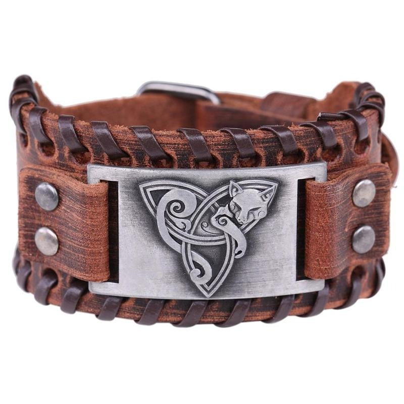 Bracelet Cuir Gravé Loup