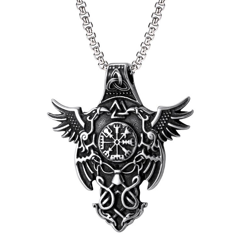 Pendentif Vegvisir et Corbeaux Scandinaves