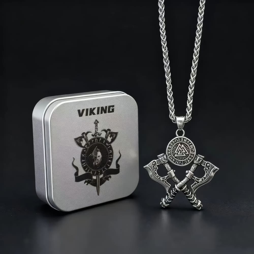 Collier Valknut et Double Haches Viking [Acier]