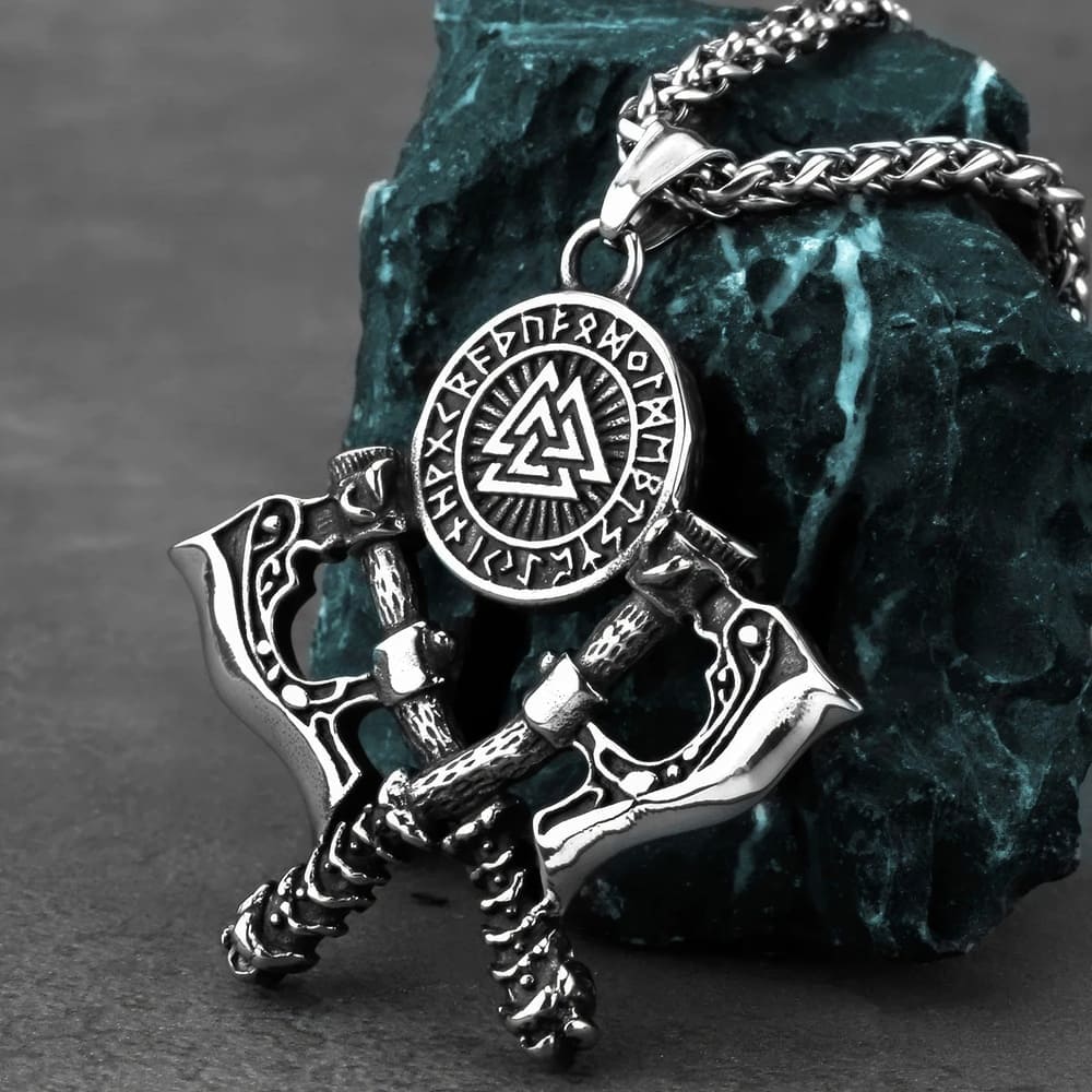 Collier Valknut et Double Haches Viking [Acier]