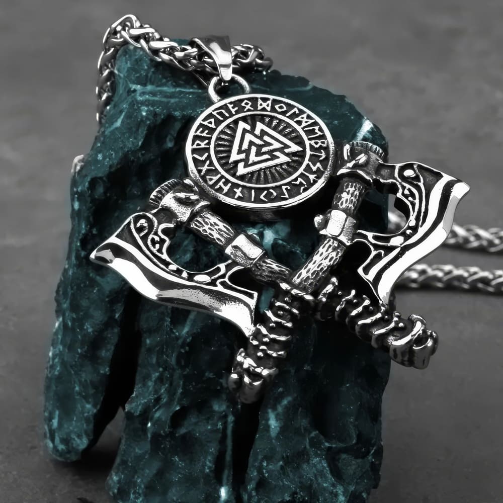Collier Valknut et Double Haches Viking [Acier]