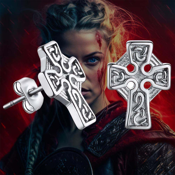 Boucles D'Oreille Viking Bandmax - Tête De Loup Avec Noeud Celtique, Acier Inoxydable