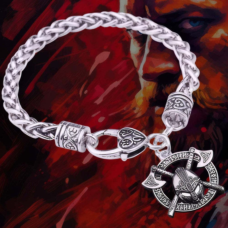 Bracelet Celtique Médiéval - Casque & Haches Croisées
