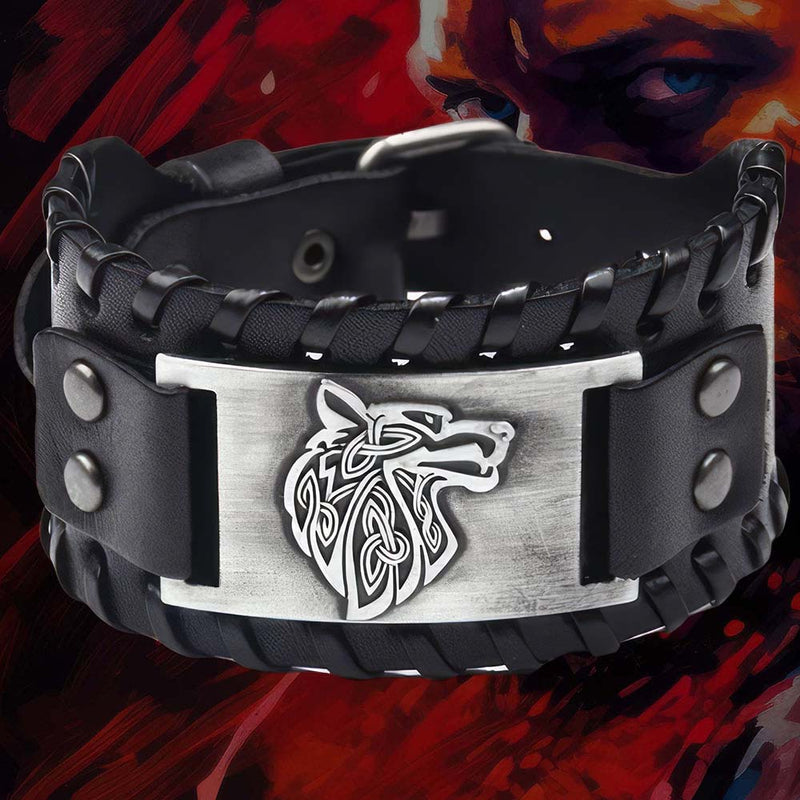 Bracelet Tête de Loup Celtique [Cuir]