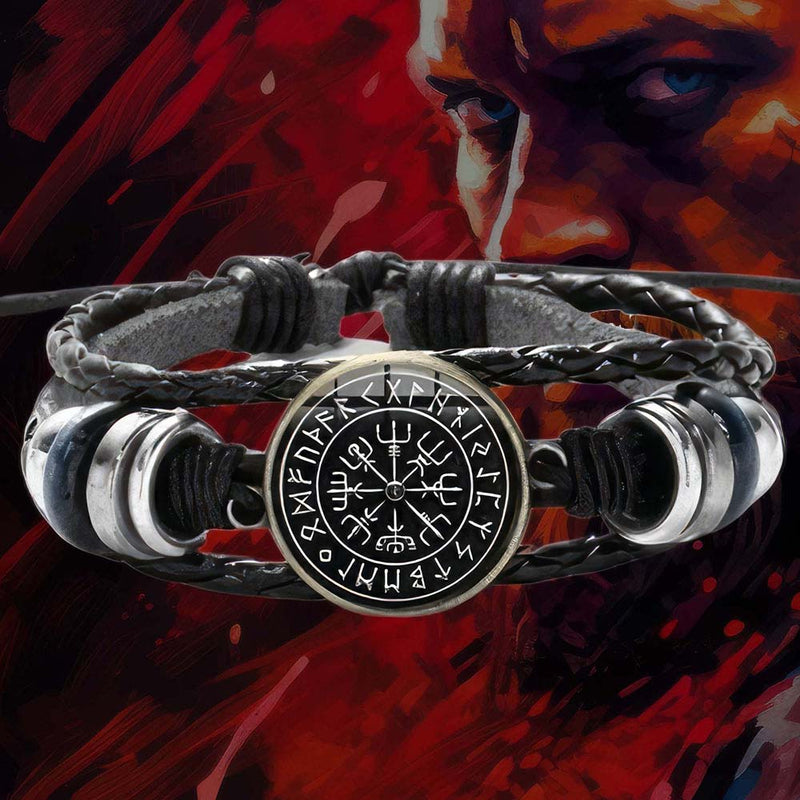 Bracelet Homme Viking - Vegvisir & Runes [Cuir]