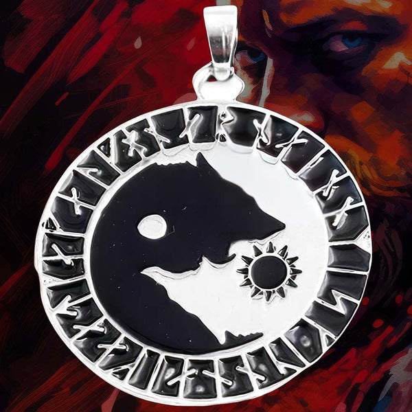 Pendentif Collier Odin Wolf - Yin Yang Geri Freki, Pendentif Viking Rond En Alliage D'étain, 85 Cm