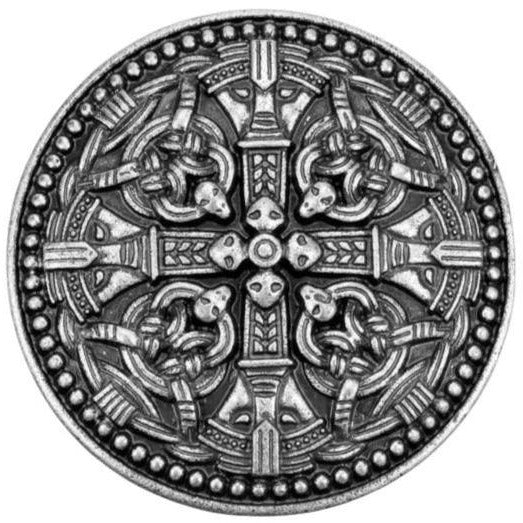 Fibule, viking en métal couleur argent noircit antique LARP, GN